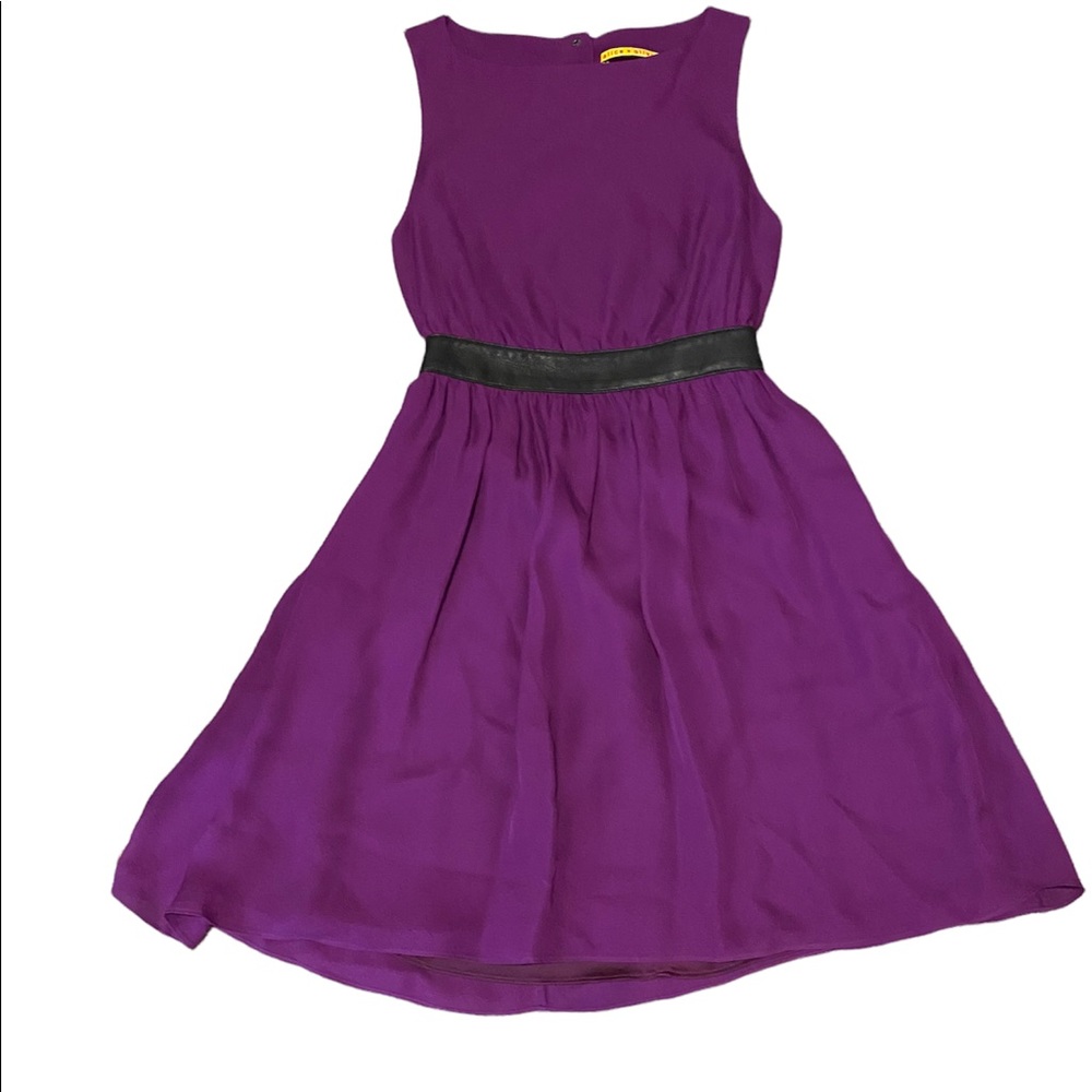 Alice + Olivia purple silk and leather party dress with cutout at back - Picture 3 of 13